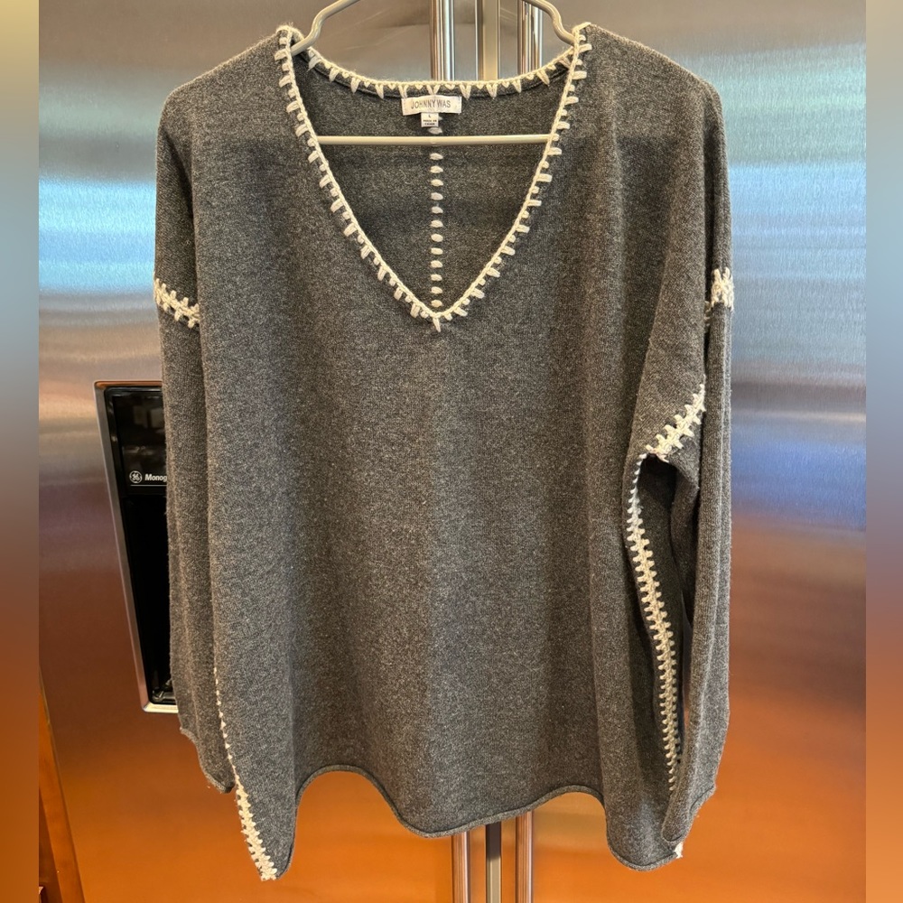 Johnny Was THE WHIPSTITCH V NECK PULLOVER ‑ COLOR BLOCK Size L 100% Cashmere